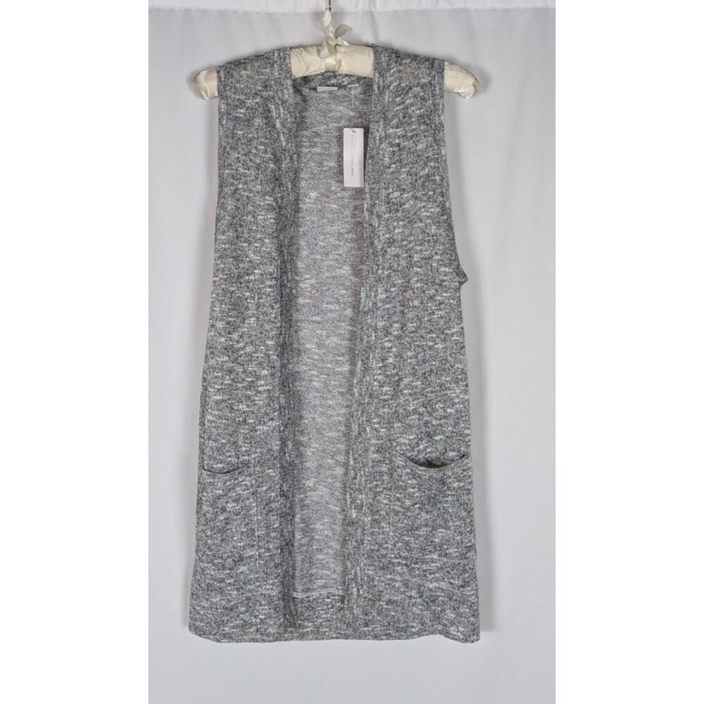 New York & Company Cardigan S Women's Gray Metallic Knit Sleeveless Long Pockets